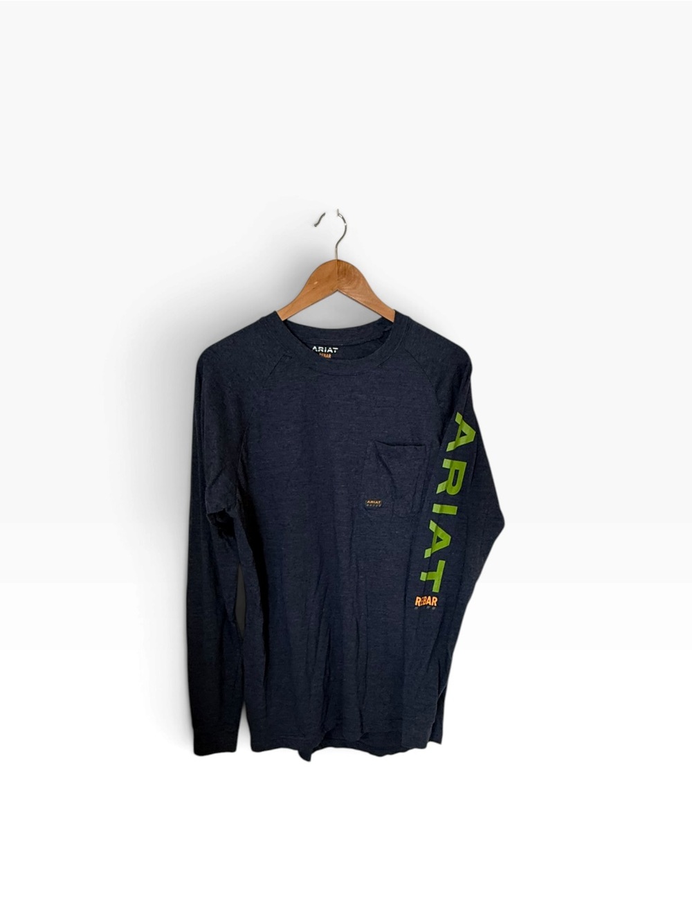 Ariat Rebar Long Sleeve Pocket Tee Navy Long Sleeve Logo size medium